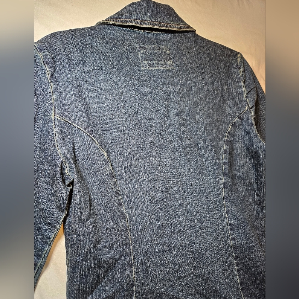 A.M.I. Embroidery Floral Duster Jean Denim Jacket Size Small Boho Western - Picture 9 of 11